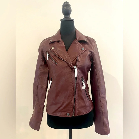 NWT BlankNYC Burgundy Faux Leather Moto Jacket Sz XS - Picture 1 of 12